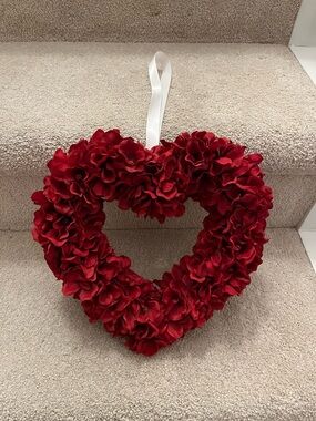 Red Heart Floral Wreath with Ribbon Hanger